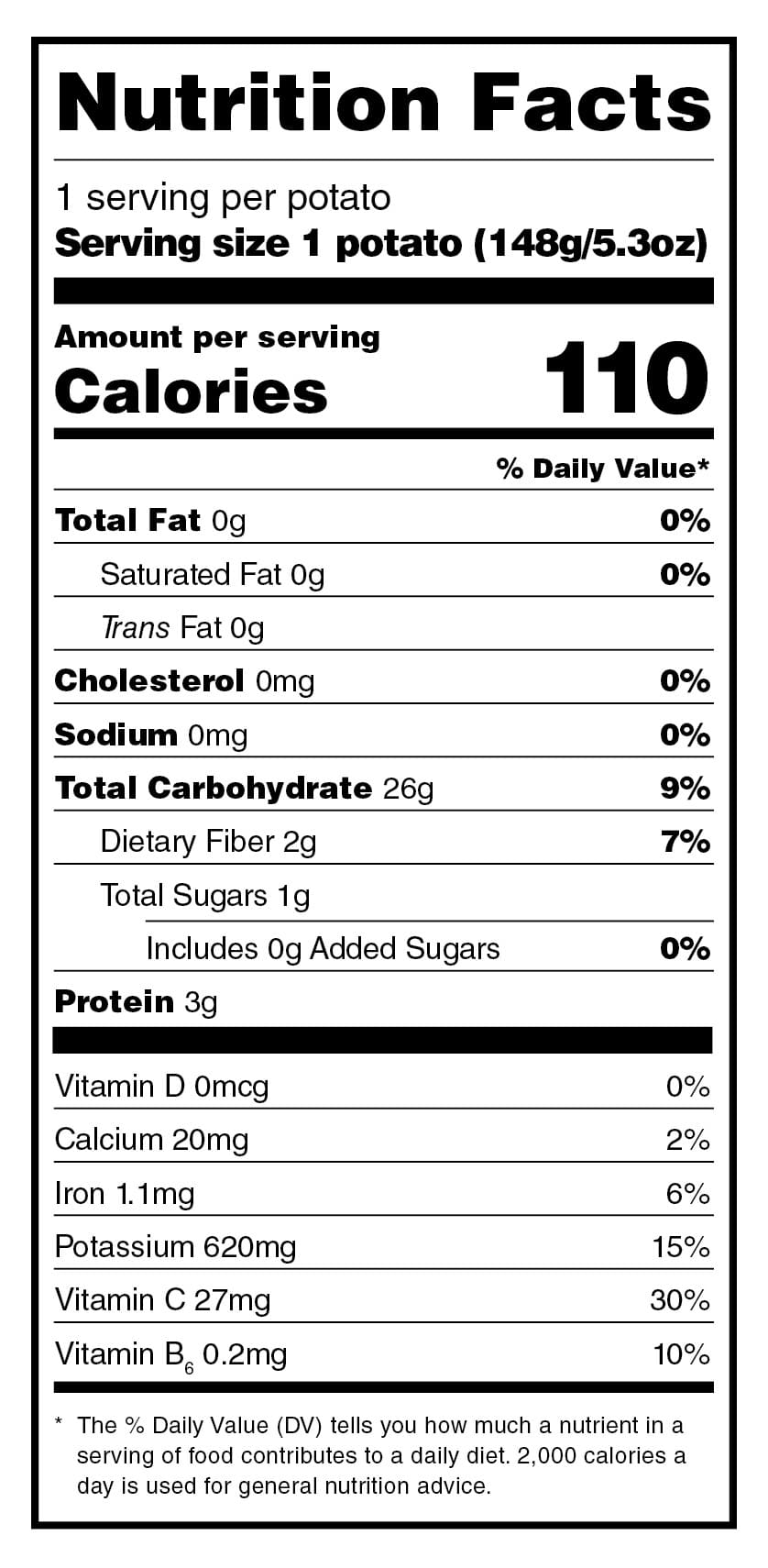 Potatoes nutritional label